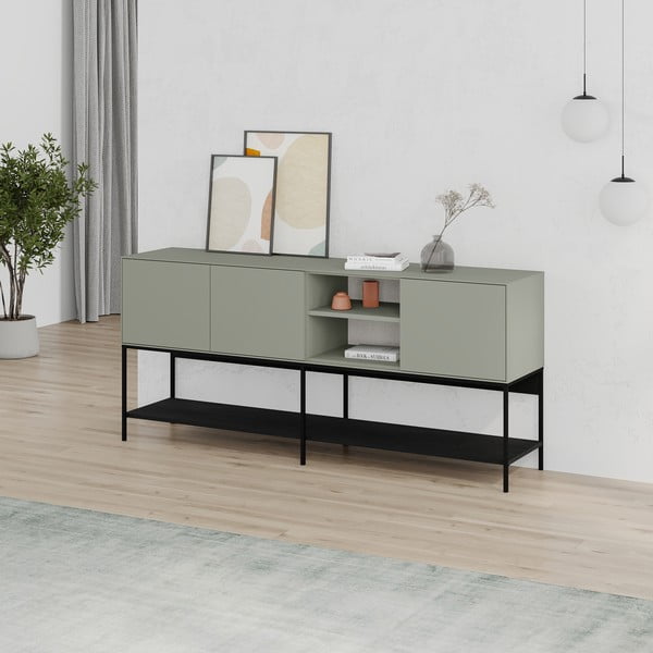 Šoninė spintelė žalios spalvos/juodos spalvos 180x80x40 cm Amira – Marckeric-image-2