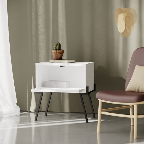 Naktinis staliukas baltos spalvos Naive – Kalune Design-image-4