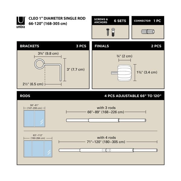 Matinės auksinės spalvos iš plieno išplečiamas užuolaidos strypas 168 - 305 cm Cleo – Umbra-image-3