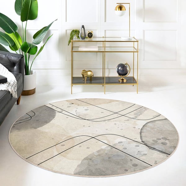 Skalbiamas apvalios formos kilimas smėlio spalvos ø 120 cm Simple Lines – Mila Home-image-4