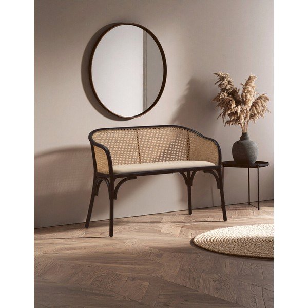 Juodos spalvos/natūralios spalvos paminkštinto audinio suolas Cebu – Premier Housewares-image-1