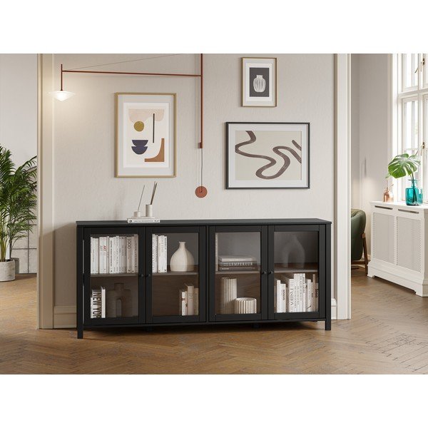 Juodos spalvos iš pušies masyvo vitrina 186x80x40 cm Alessandra – Marckeric-image-1