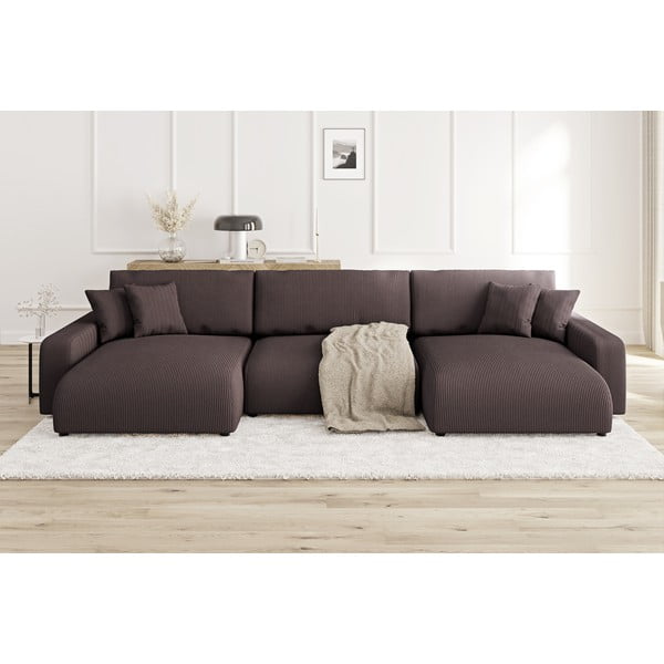 Rudos spalvos iš kordinio velveto sulankstoma/su sandėliavimo vieta kampinė sofa Sara – Ropez-image-1