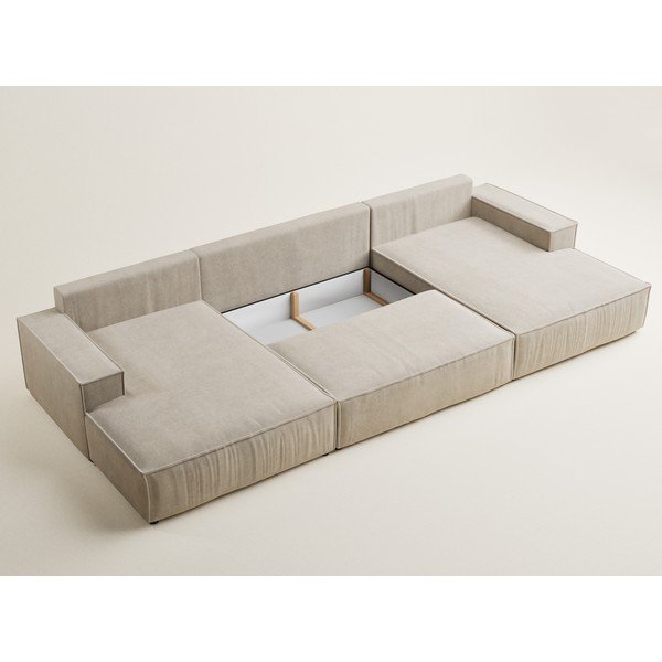 Smėlio spalvos sulankstoma/su sandėliavimo vieta kampinė sofa iš šenilinio audinio („U“ formos) Kyoto – Maison de Rêve-image-4