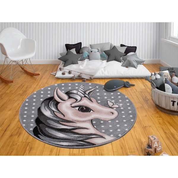 Pilkas vaikiškas kilimas ø 133 cm Cute Unicorn - Hanse Home-image-1