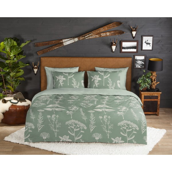 Iš flanelės dvigulė/itin ilga patalynė žalios spalvos 200x220 cm Herbs – Good Morning-image-1