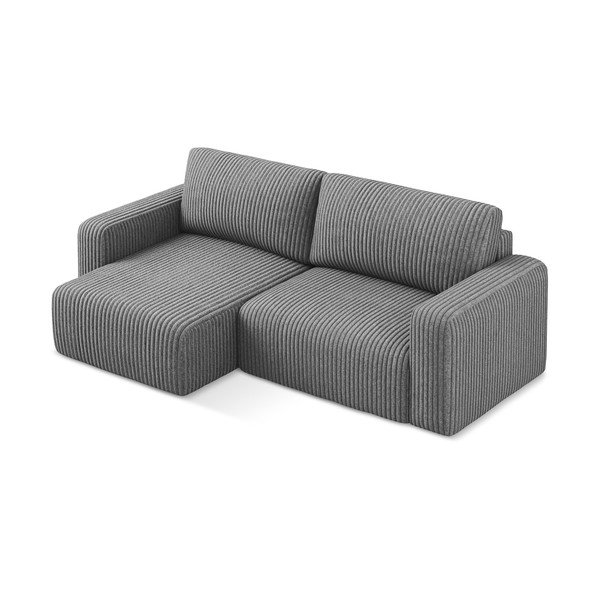 Pilkos spalvos sulankstoma/su sandėliavimo vieta kampinė sofa iš kordinio velveto (su kairiuoju kampu/su gultu) Kona – Makamii-image-3