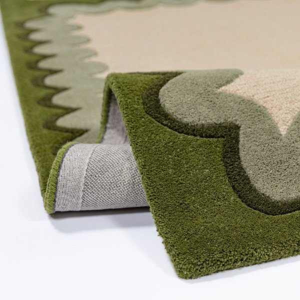 Rankų darbo žalios spalvos/natūralios spalvos iš vilnos kilimas 140x200 cm Wiggle Wool – Flair Rugs-image-2