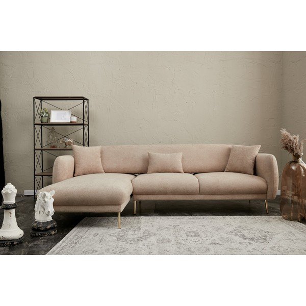 Smėlio spalvos kampinė sofa (su kairiuoju kampu/su gultu) Simena – Balcab Home-image-3