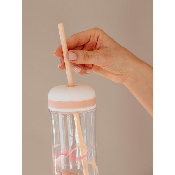 Rožinės ir baltos spalvos gertuvė su dangteliu ir šiaudeliu Equa Flow Wave 2in1, 800 ml-image-1