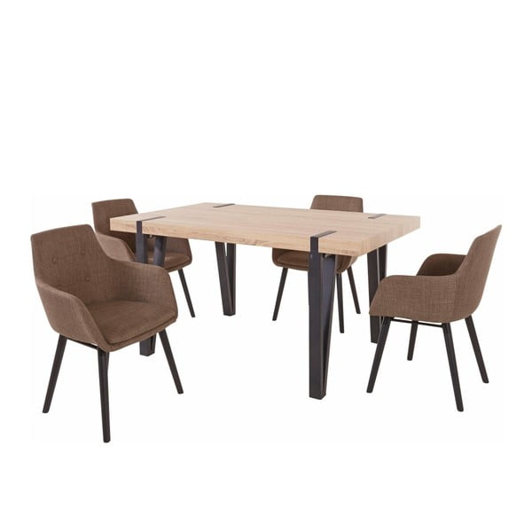 4 rudų valgomojo stalų ir 4 rudų valgomojo kėdžių rinkinys "Støraa" Shelia Buckley