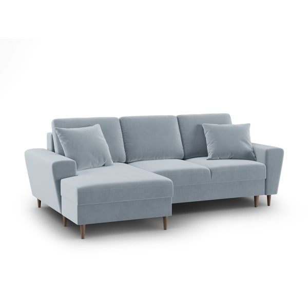 Šviesiai mėlynos spalvos iš velveto sulankstoma/su sandėliavimo vieta kampinė sofa (su kairiuoju kampu/su gultu) Kyoto – Cosmopolitan Design-image-1