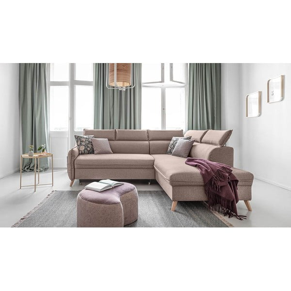 Sulankstoma kampinė sofa smėlio spalvos (su dešiniuoju kampu) Sweet Harmony – Miuform-image-1