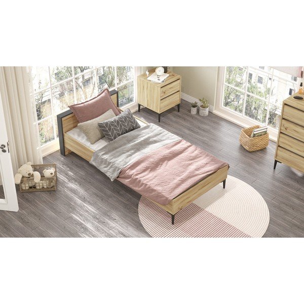 Viengulė lova natūralios spalvos su lovos grotelėmis 90x200 cm AR5 – Kalune Design-image-1