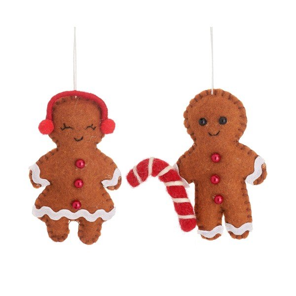 Iš tekstilės rankų darbo eglutės papuošimai 2 vnt. 6,5 cm Gingerbread Couple – Sass & Belle