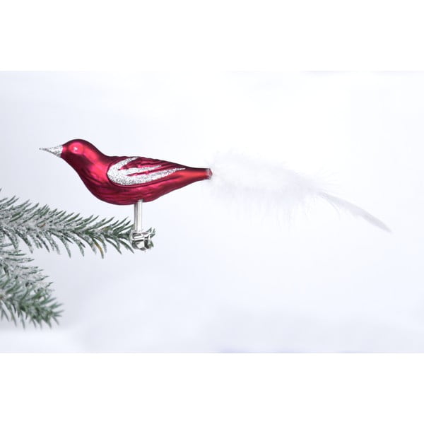 3 raudonos spalvos stiklo kalėdinių paukščio formos dekoracijų rinkinys Ego Dekor