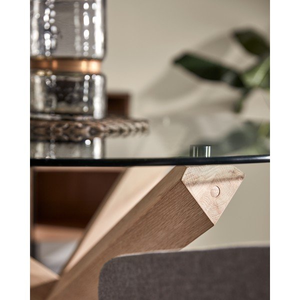 Ąžuolinis valgomojo stalas su stikliniu stalviršiu Kave Home Nori, ø 120 cm-image-3