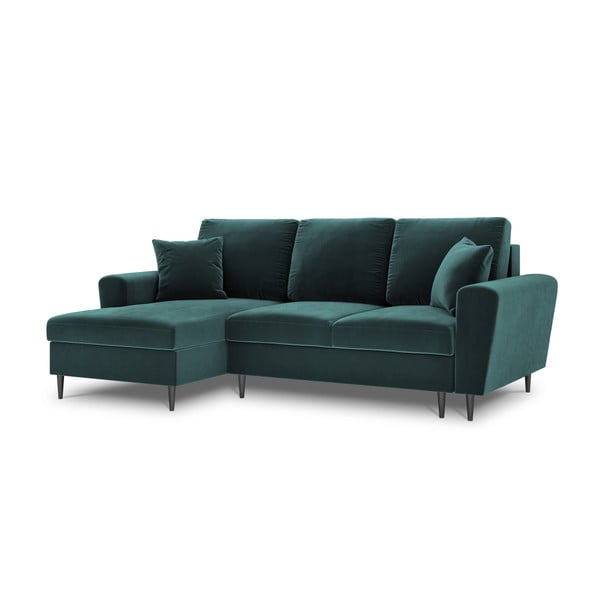 Smaragdinės spalvos iš velveto sulankstoma/su sandėliavimo vieta kampinė sofa (su kairiuoju kampu/su gultu) Kyoto – Cosmopolitan Design-image-4