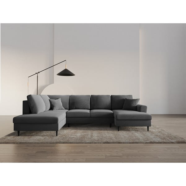 Šviesiai pilkos spalvos iš velveto sulankstoma/su sandėliavimo vieta kampinė sofa (su kairiuoju kampu/„U“ formos) Kyoto – Cosmopolitan Design-image-1