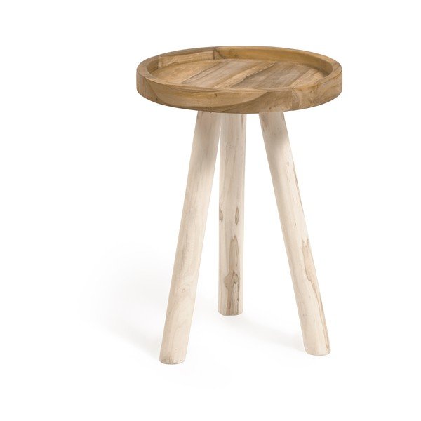 Iš tikmedžio masyvo apvalios formos šoninis stalas ø 35 cm Glenda – Kave Home