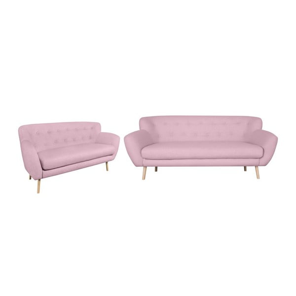 Trijų ir dviejų vietų rožinės spalvos sofos rinkinys "Kooko Home Pop