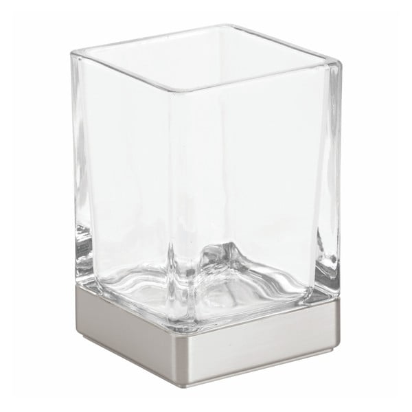 Stiklo vonios kambario puodelis su sidabro spalvos detalėmis "InterDesign