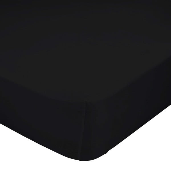 Juodos grynos medvilnės elastinga paklodė, 70 x 140 cm