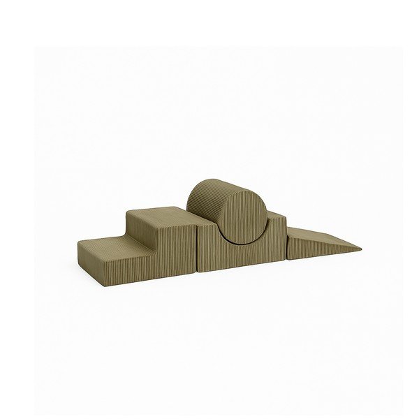 Khaki spalvos iš velveto putų žaidimų aikštelė 4 vnt. aukštis 30 cm 45x170 cm Montessori – Meowbaby