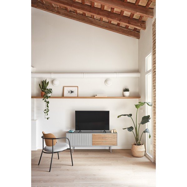 TV spintelė pilkos spalvos/natūralios spalvos iš ąžuolo 140x52 cm Sierra – Teulat-image-1