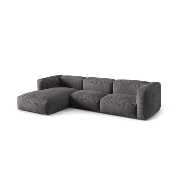 Pilkos spalvos iš velveto modulinė kampinė sofa (su kairiuoju kampu/su gultu) Martina – Micadoni -image-3