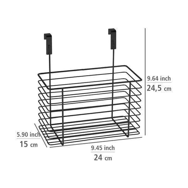 Juodas pakabinamas metalinis krepšys virtuvės durims Wenko Slim, aukštis 25 cm-image-4