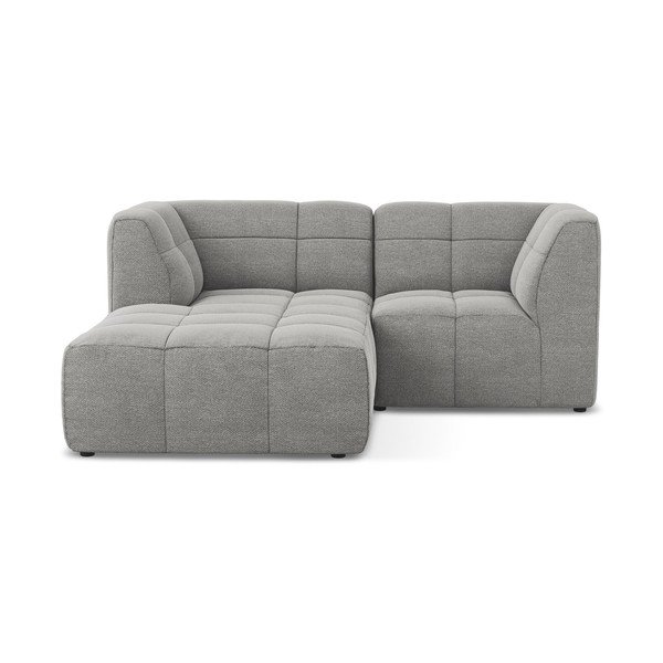 Pilkos spalvos kampinė sofa iš boucle (su kairiuoju kampu/su gultu) Aloha – Makamii
