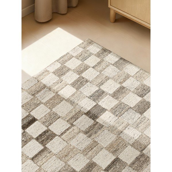 Rankų darbo kreminės spalvos iš vilnos kilimas 80x150 cm Boho 1.0 Quadra – Vikosa-image-4