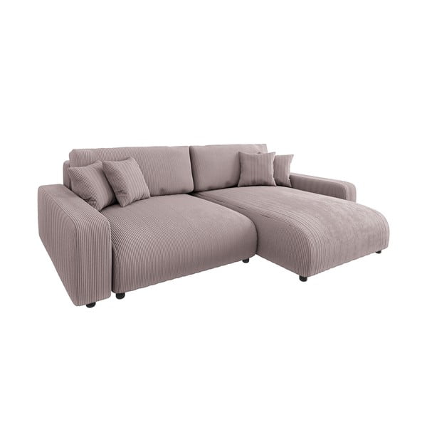 Iš kordinio velveto sulankstoma kampinė sofa šviesiai rožinės spalvos (kintama) Sara – Ropez