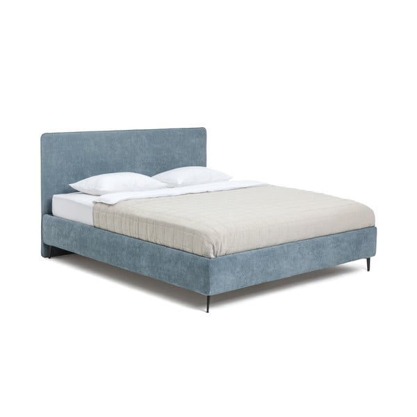 Mėlynos spalvos dvigulė lova audiniu dengta su grotelėmis 180x200 cm Noira Slim – Bonami Selection