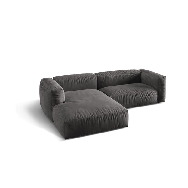Pilkos spalvos iš velveto modulinė kampinė sofa (su kairiuoju kampu/su gultu) Martina – Micadoni -image-2