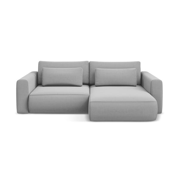 Šviesiai pilkos spalvos iš velveto sulankstoma/su sandėliavimo vieta kampinė sofa (su dešiniuoju kampu/su gultu) Kapua – Makamii