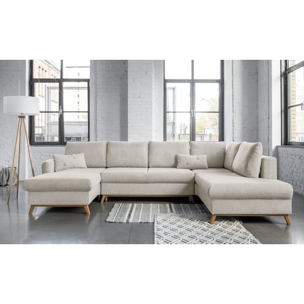 Smėlio spalvos sofa-lova U formos Miuform Scandic Lagom, dešinysis kampas-image-1