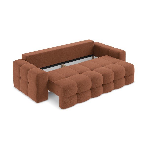 Terakotos spalvos iš boucle sulankstoma sofa 255 cm Milu – Makamii-image-4