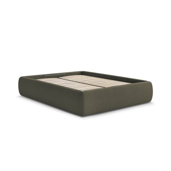 Tamsiai žalios spalvos dvigulė lova audiniu dengta su sandėliavimo vieta/be galvūgalio su lovos grotelėmis 180x200 cm Inera – Bobochic Paris