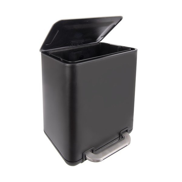 Juodos spalvos iš nerūdijančio plieno šiukšliadėžė su pedalu 20 l Black – Orion-image-2