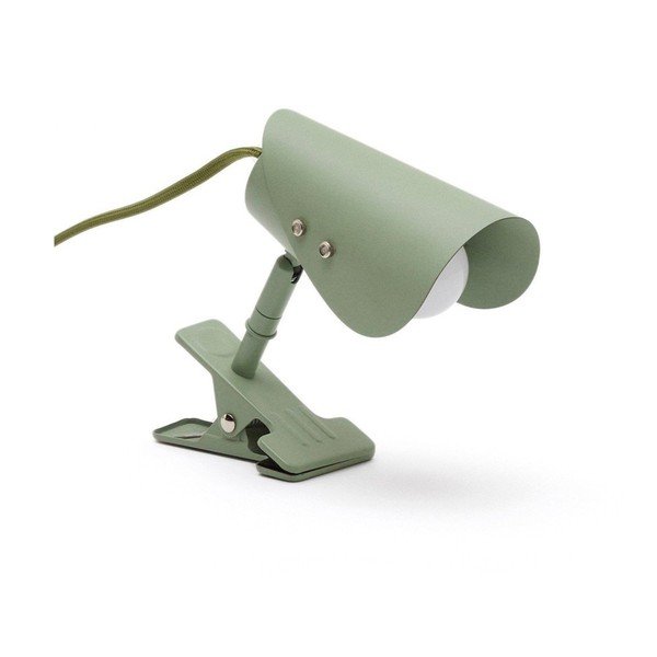 Žalios spalvos iš metalo stalinis šviestuvas su segtuku (aukštis 16 cm) Jula – Kave Home