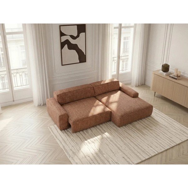 Oranžinės spalvos sulankstoma/ar elektrisko sēdekļa regulēšanu kampinė sofa (su dešiniuoju kampu) Abel – Bobochic Paris-image-2