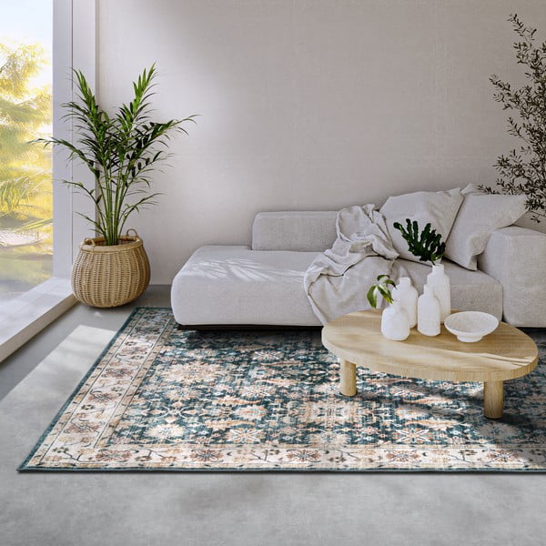 Kilimas mėlynos spalvos 200x290 cm Saveh Blue Cream – Elle Decoration-image-1