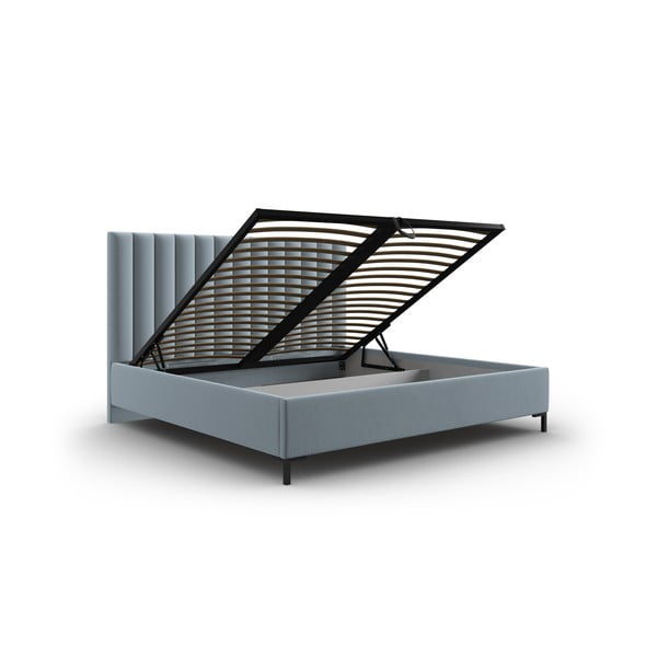 Dvigulė lova šviesiai mėlynos spalvos audiniu dengta su sandėliavimo vieta su lovos grotelėmis 140x200 cm Casey – Mazzini Beds-image-3