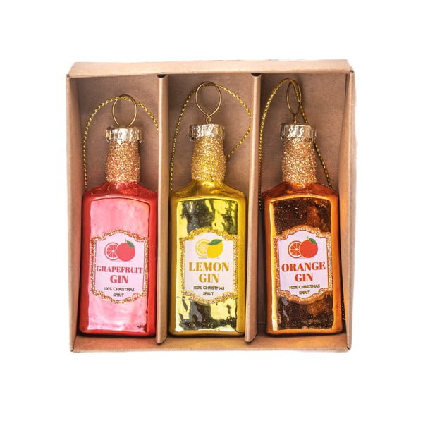 Iš stiklo rankų darbo eglutės papuošimai 3 vnt. ø 3 cm Gin Bottle – Sass & Belle-image-1