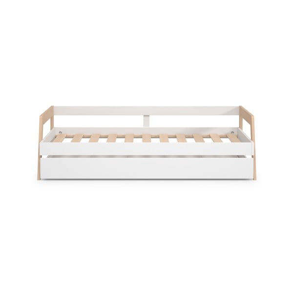 Balta/natūralios pušies medienos vaikiška lova su ištraukiama lova 90x200 cm Carrie - Marckeric