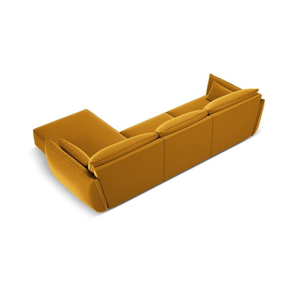 Garstyčių spalvos iš velveto kampinė sofa (su dešiniuoju kampu/su gultu) Vanda – Mazzini Sofas-image-3