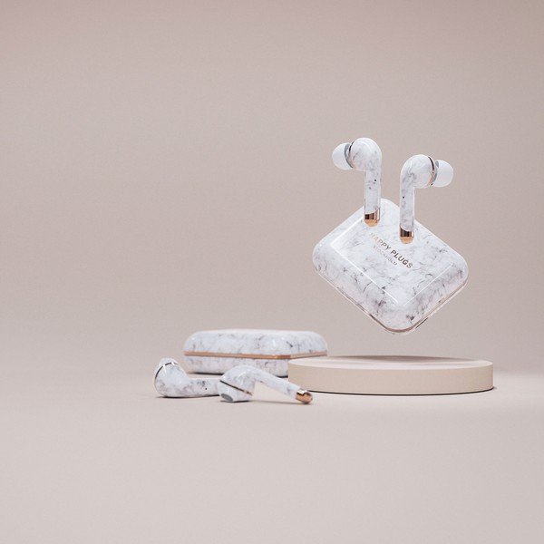 Happy Plugs Air 1 Plus belaidės belaidės ausinės, marmurinės baltos spalvos-image-4