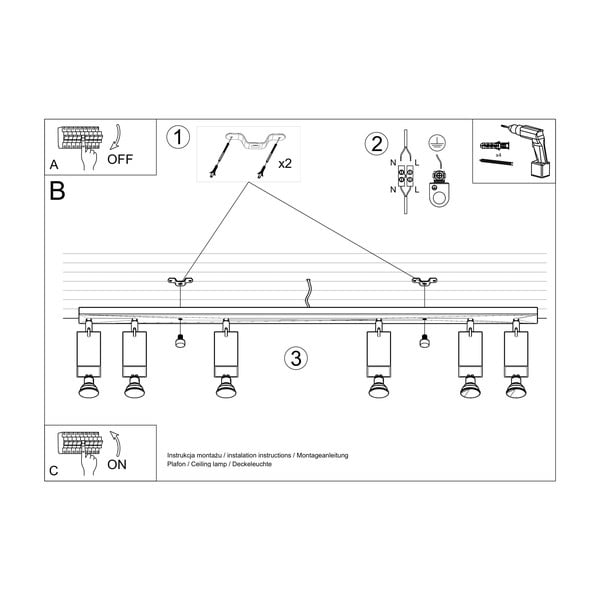 Juodas lubinis šviestuvas Sollux Toscana 6L-image-4